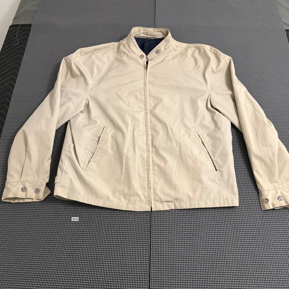 Vintage Sir Jac Harrington Jacket Mens Large Tan Beige Full Zip Lightweight Coat